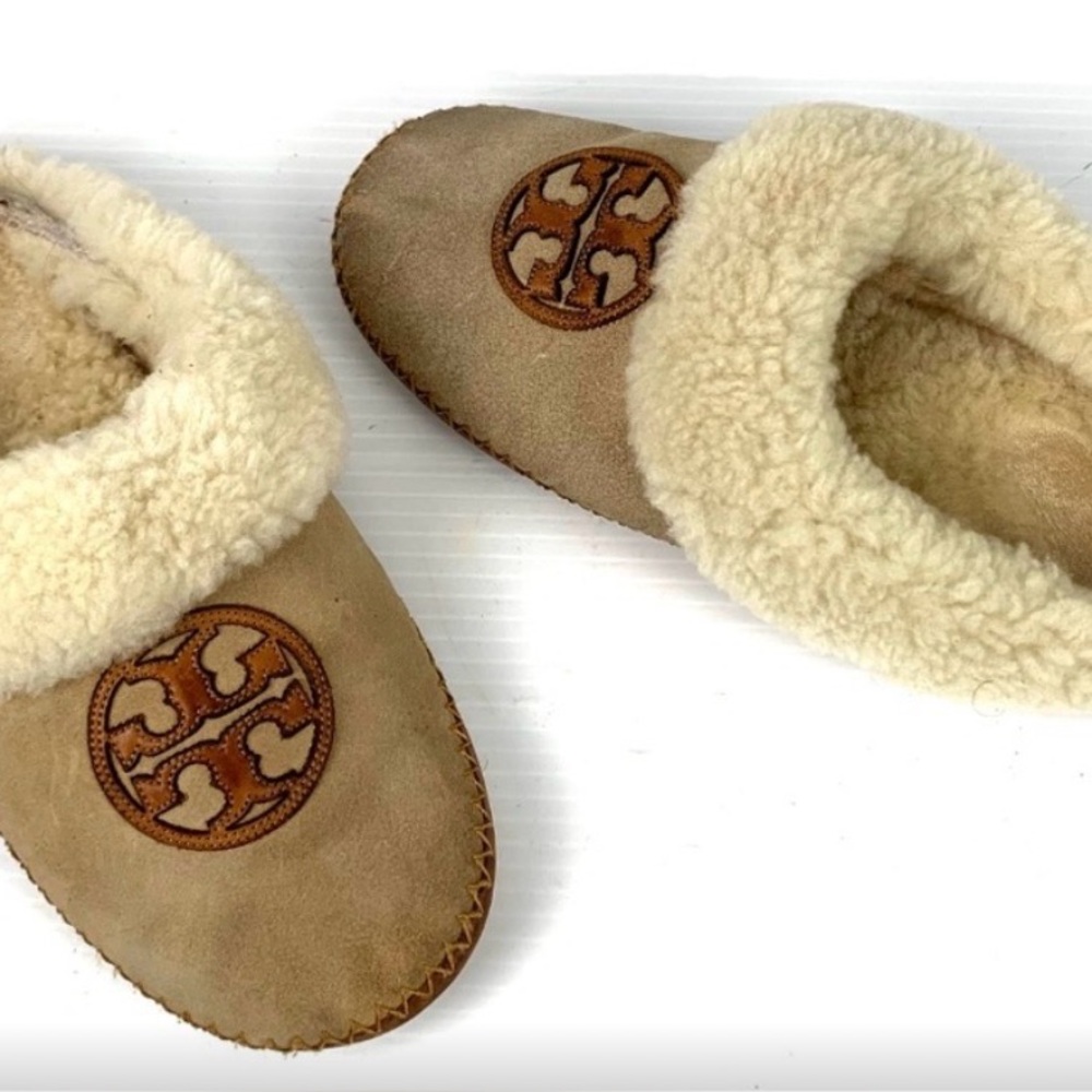 Tory Burch Tan and Cream Slippers